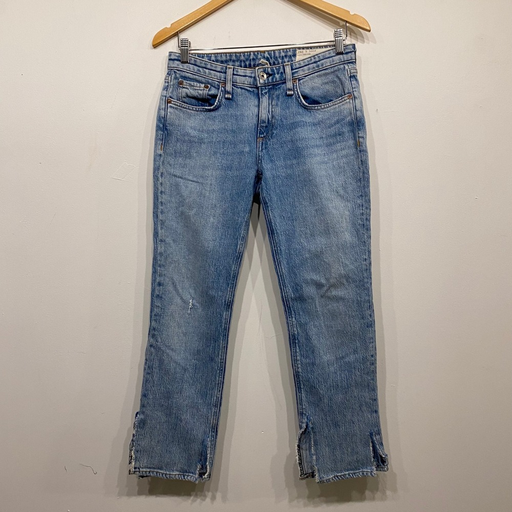 Rag & Bone Dre Low-Rise Slim Boyfriend Jeans Blue Light Wash Split Hem Size 25